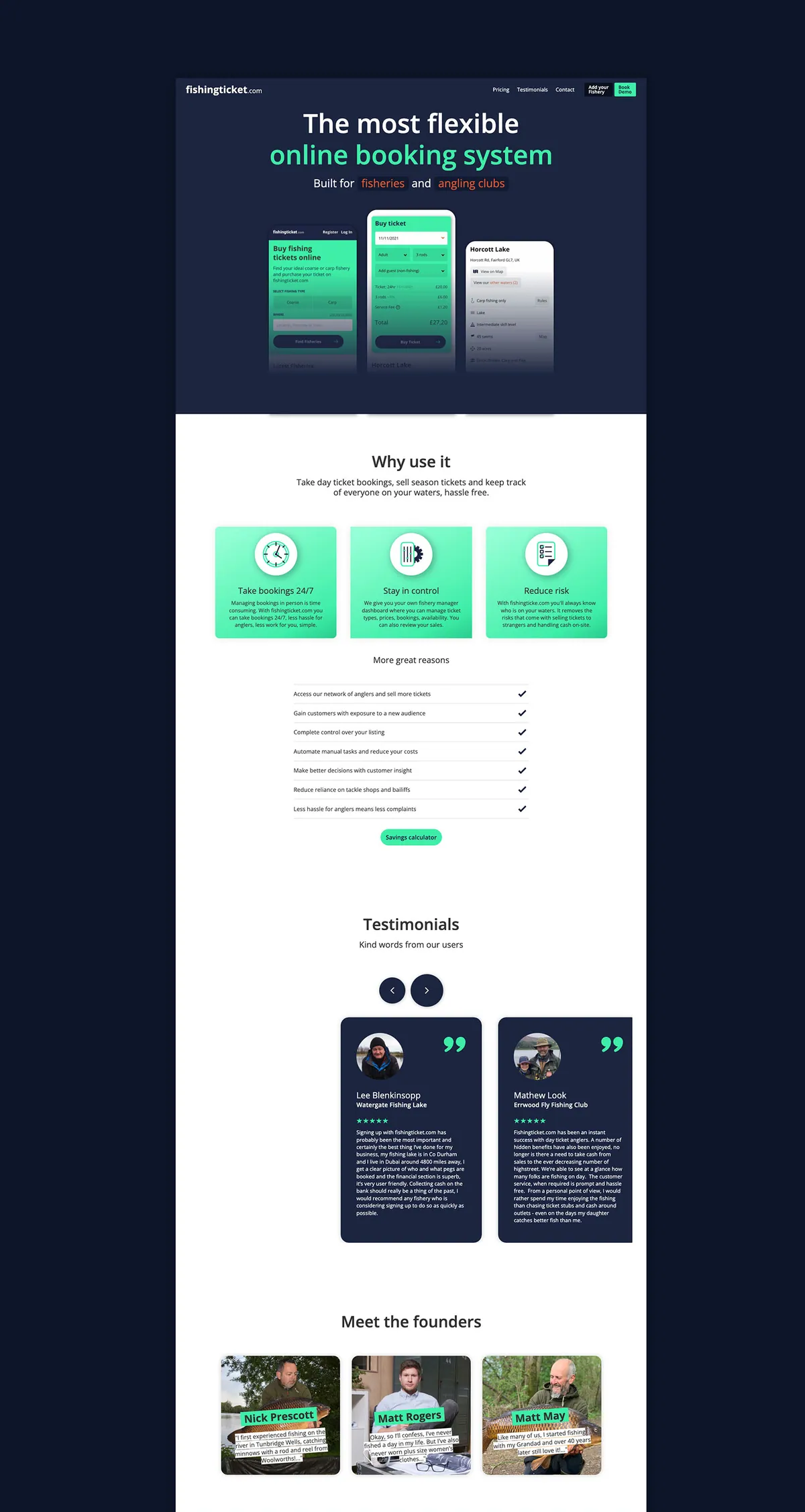 Top half design for the commercial website for fishingticket.com
