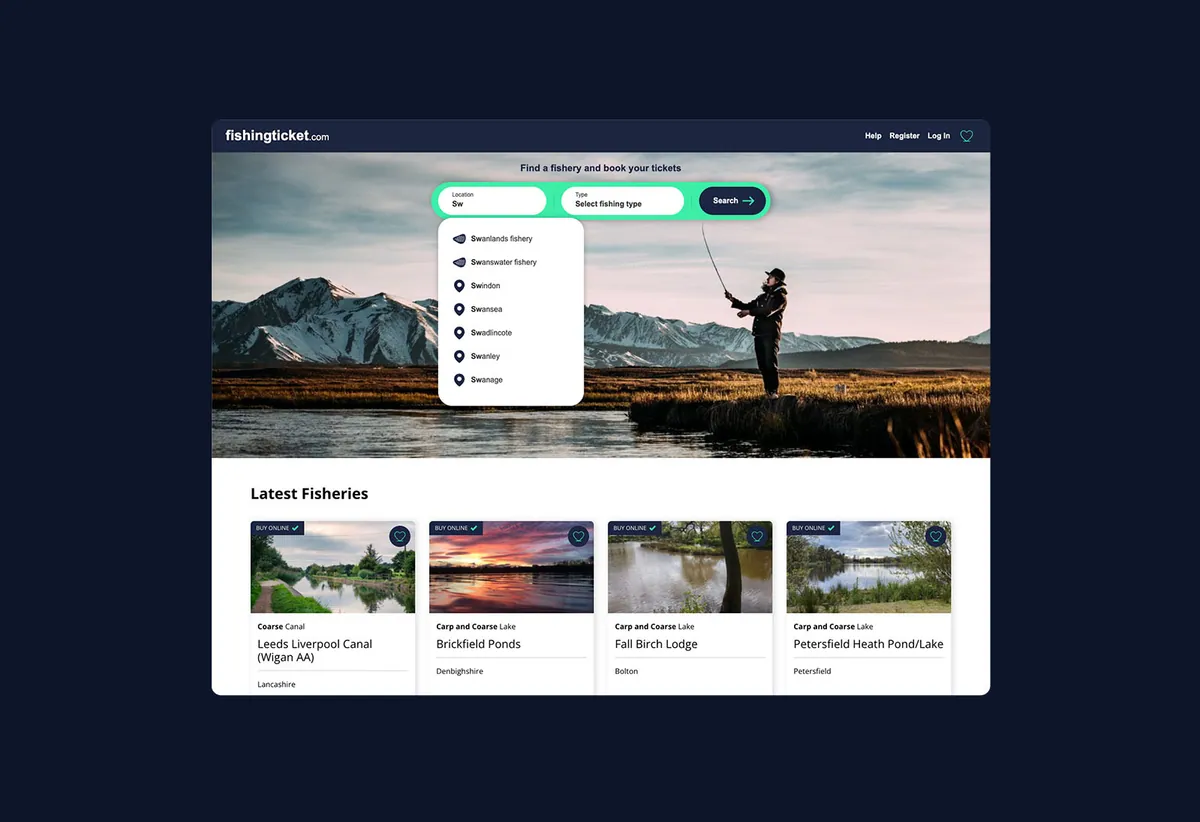 fishingticket.com front end designs on desktop