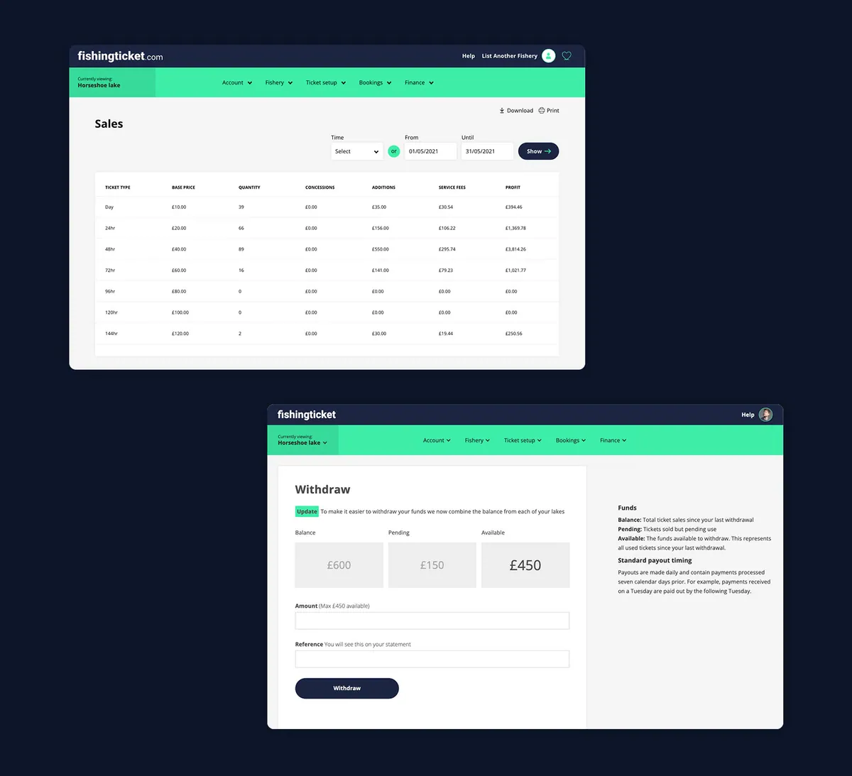 fishingticket.com website design examples on tablet