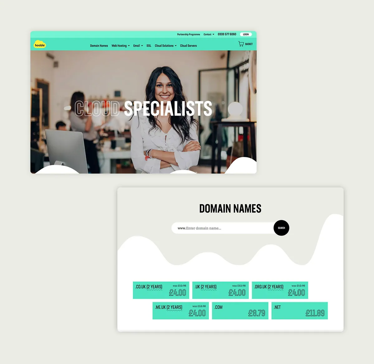 Hooble website example pages on a tablet